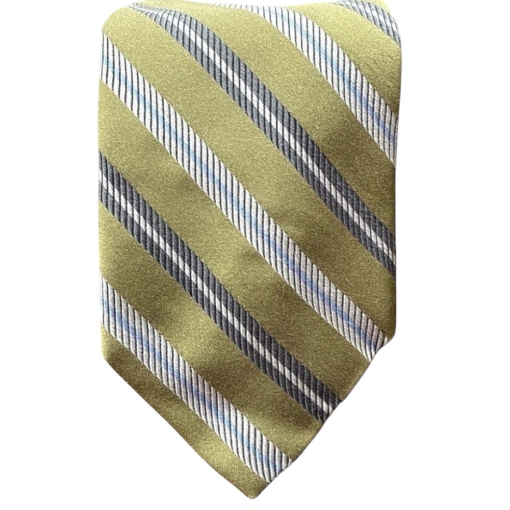 Robert Talbott Silk Tie Designer STRIPED Green Gray 62" Necktie Preppy USA Made
